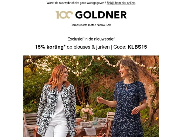 15% korting op alle jurken en blouses