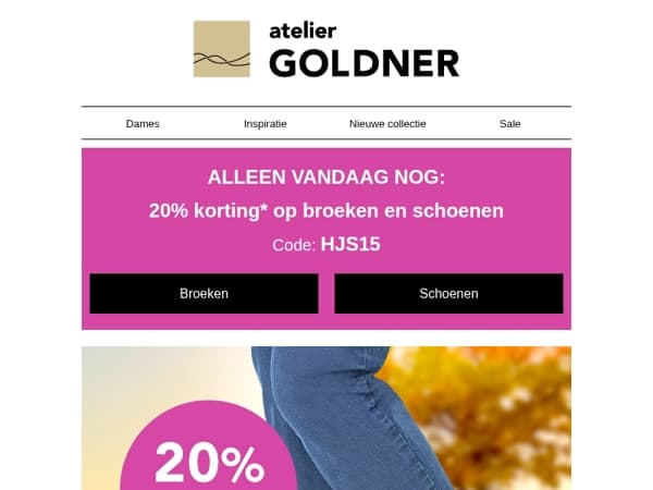 Laatste kans: 20% korting op alle broeken & schoenen