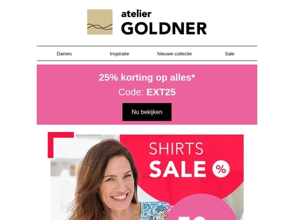 Shirts: 50% korting + 25% extra korting 👚