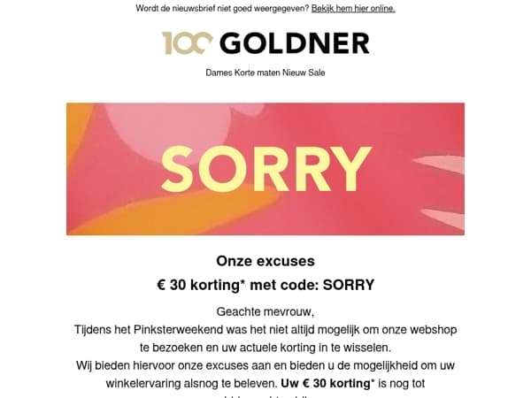 € 30 korting als tegemoetkoming