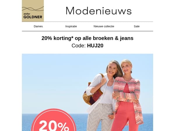 20% korting op alle broeken & jeans