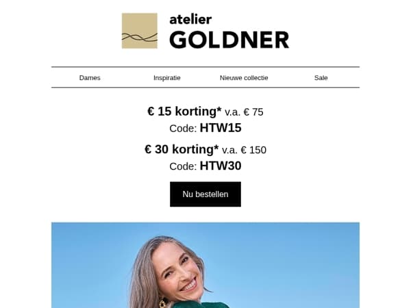Bespaar € 15 of € 30 op nieuwe modeontdekkingen