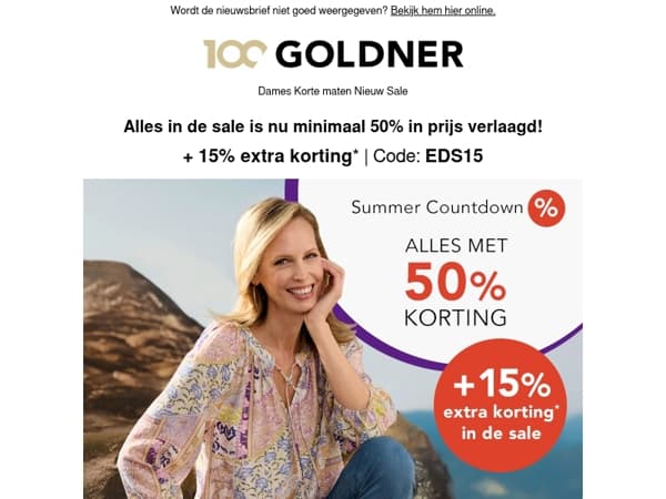 Alles voor de helft + 15% extra korting!