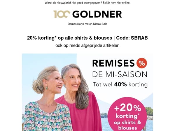📢 Nu 20% korting op alle shirts en blouses