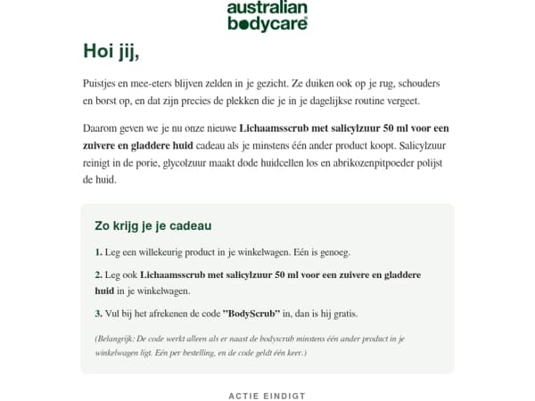 Gratis bodyscrub met salicylzuur 🎁