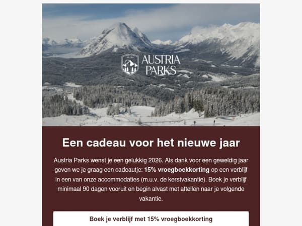 Start het nieuwe jaar goed: 15% vroegboekkorting bij Austria Parks! ⛰️