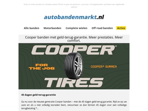 Cooper banden met geld‑terug‑garantie. Meer prestaties. Meer comfort.