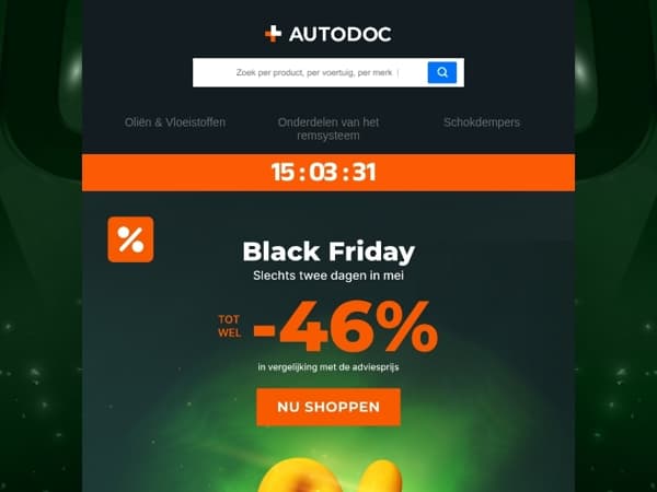  📢 BLACK FRIDAY in het voorjaar: tot –46% in vergelijking met de adviesprijs voor auto-onderdelen 