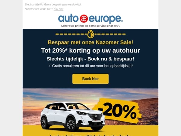 Bespaar tot 20% met onze Nazomer Sale!