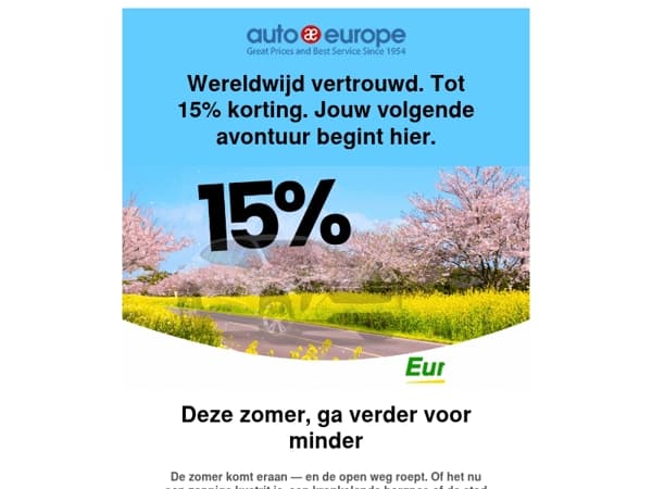 Bespaar tot 15% op Europcar autohuur