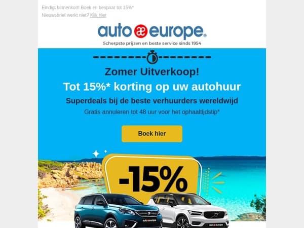 Bespaar tot 15% met onze Zomer Uitverkoop!