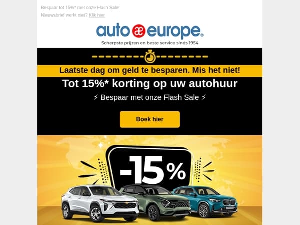 Laatste dag om tot 15% te besparen – Mis het niet!