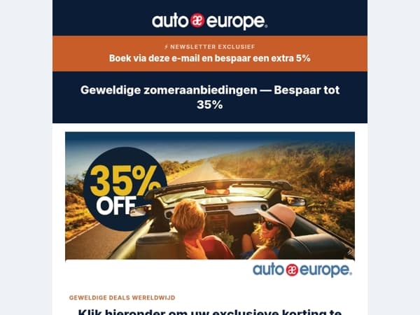 Ontgrendel tot 35% korting op autoverhuur wereldwijd