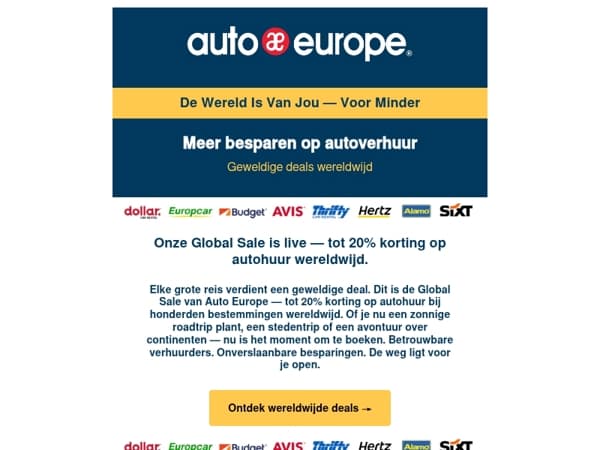 De Global Sale is begonnen | Tot 20% korting op autohuur