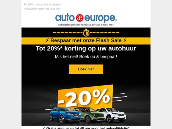 Bespaar tot 20% met onze Flash Sale!