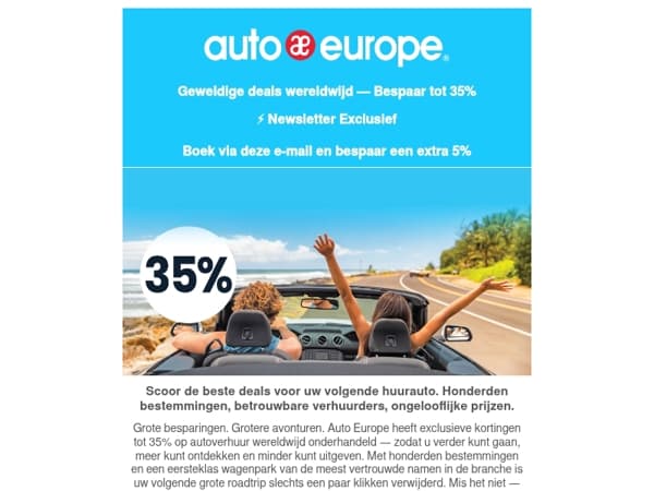 Bespaar tot 35% op autoverhuur wereldwijd 🚗