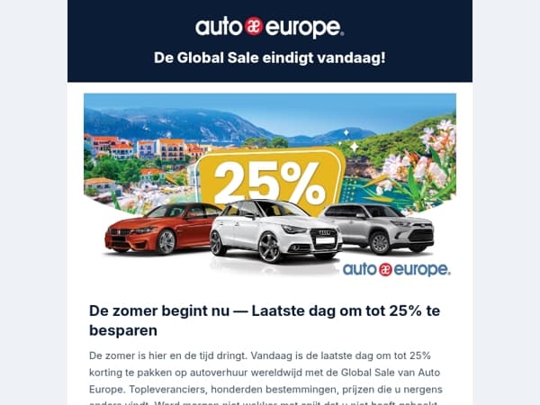 Laatste dag: Global Sale + Europcar — Tot 25% korting eindigt vanavond