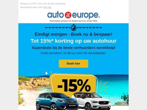 Eindigt morgen! Boek nu en bespaar tot 15%