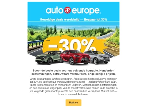 Bespaar tot 30% op autoverhuur wereldwijd 🚗