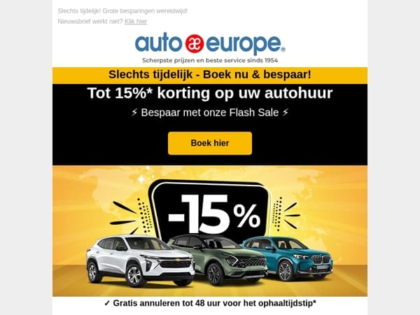 Bespaar tot 15% met onze Flash Sale!