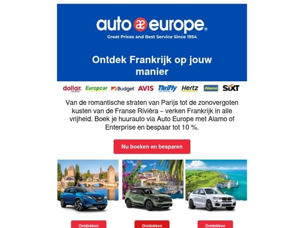 De weg op in Frankrijk — Tot 10% korting op uw huurauto