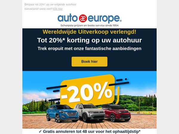 Wereldwijde Uitverkoop verlengd! Tot 20% korting