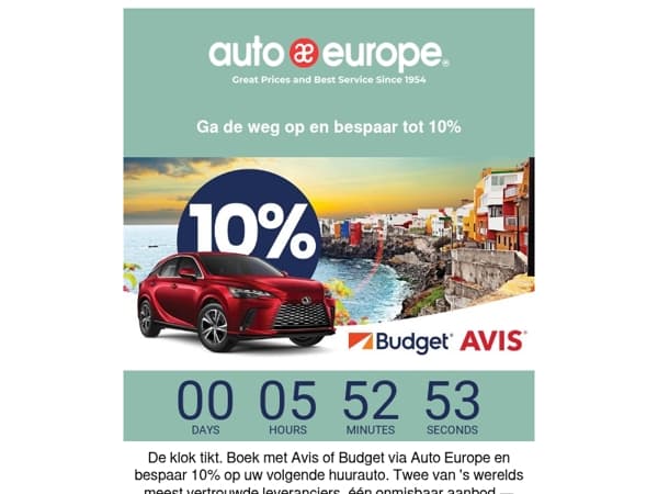 Laatste kans: bespaar 10% met Avis & Budget