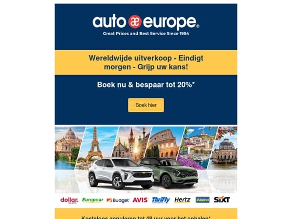 Wereldwijde uitverkoop - Eindigt morgen - Grijp uw kans!