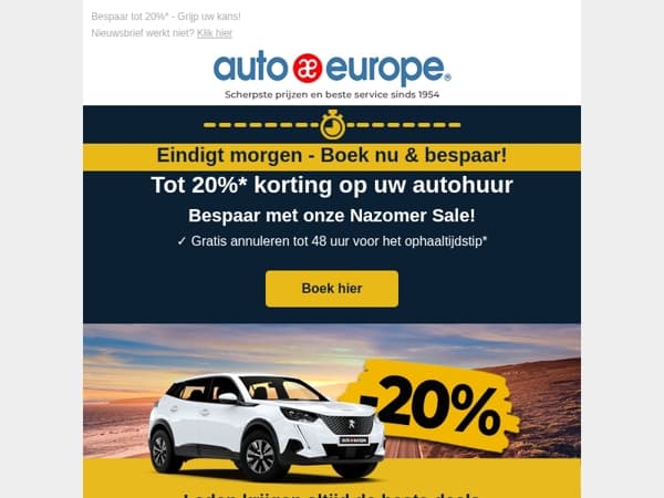 Eindigt morgen! Boek nu en bespaar tot 20%