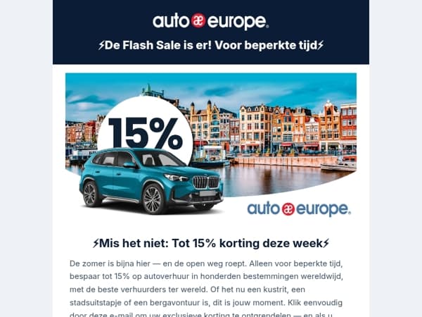 ⚡ Flash Sale – Bespaar tot 15% op uw huurauto