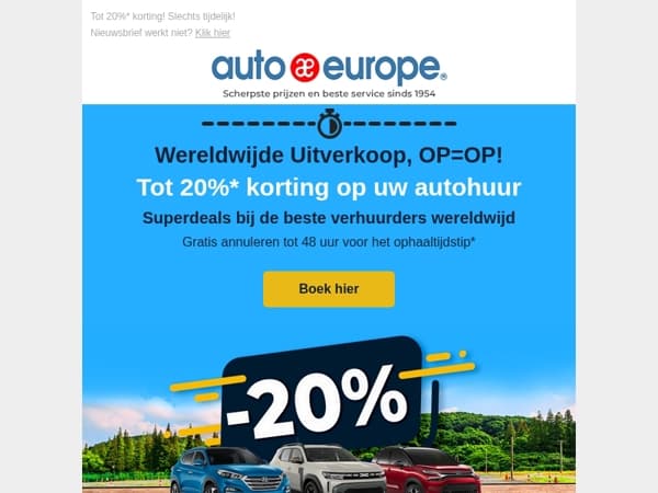 Bespaar tot 20% met onze Wereldwijde Uitverkoop!