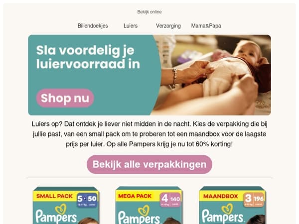 Tot 60% korting op Pampers!