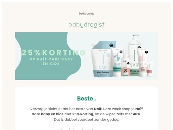 25% korting op Naïf Care Baby en Kids