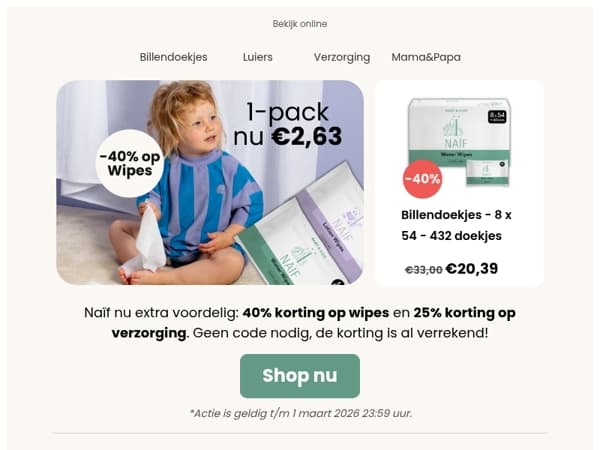 Dubbel voordeel op Naïf 💚 Nu tot 40% korting