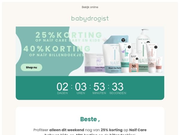 Profiteer alleen dit weekend nog van kortingen op Naïf!