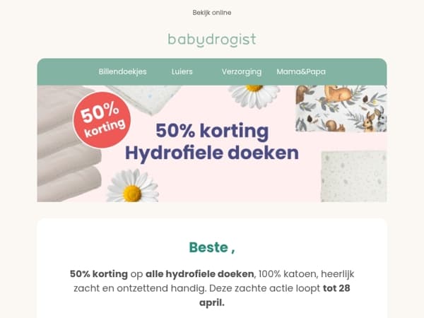 50% korting op Pampers Splashers, Hydrofiel doeken en meer.