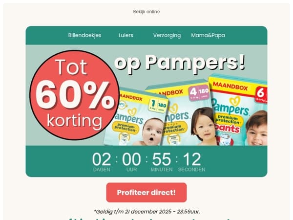 TIJDELIJK 🤯 Tot 60% op Pampers