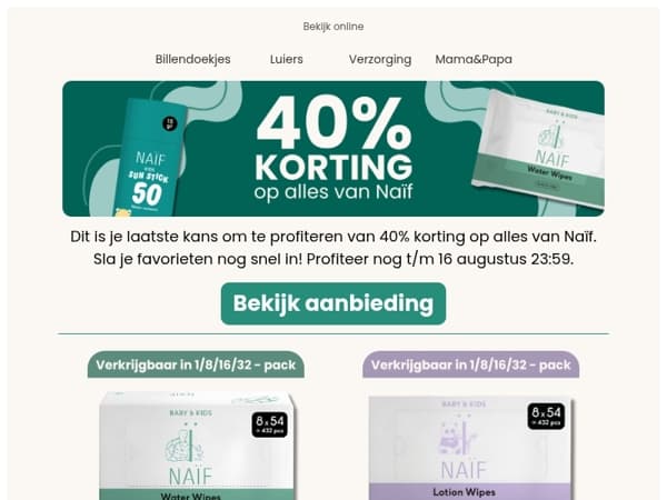 Laatste kans! Alles van Naïf met 40% korting