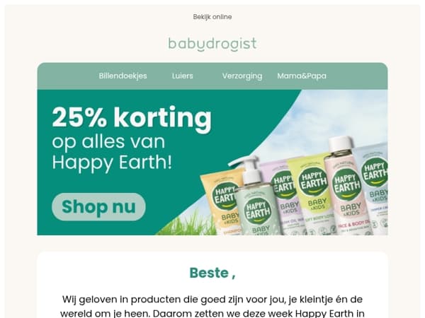 Happy Earth actie! Deze week 25% korting op alles