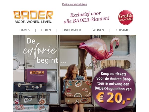 Exclusief voor BADER-klanten – ontvang nu € 20,- bij aankoop van tickets voor de Andrea Berg-tour.