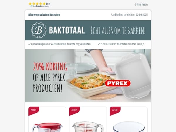 20% korting op alle Pyrex producten!