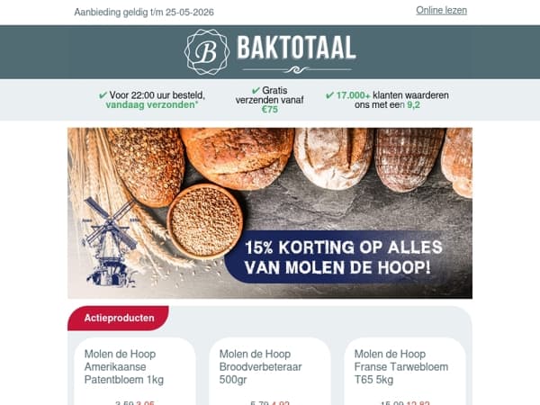 15% korting op alles van Molen de Hoop!