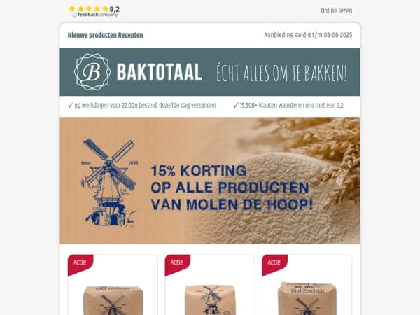 15% korting op alles van Molen de Hoop!