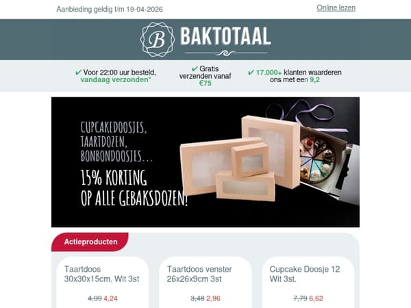15% korting op alle Gebaksdozen!