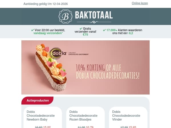 10% korting op alle Chocoladedecoraties van Dobla!