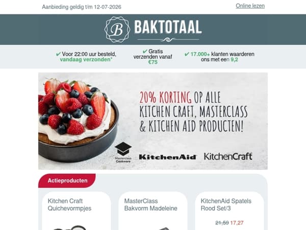 20% korting op alle Kitchen Craft,  Masterclass en Kitchen Aid producten!