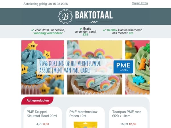 20% korting op het vernieuwde assortiment van PME Cake!