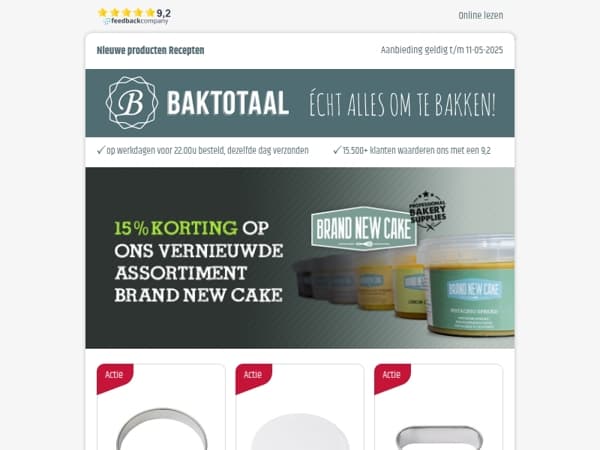 15% korting op ons vernieuwde assortiment BrandNewCake!