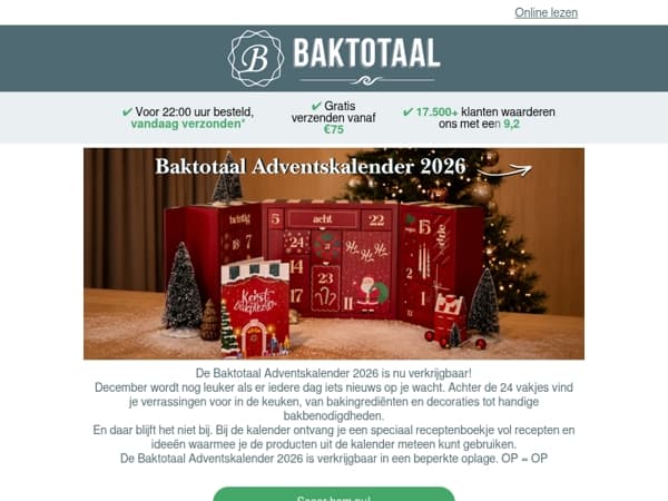De Baktotaal Adventskalender 2026 is nu verkrijgbaar!