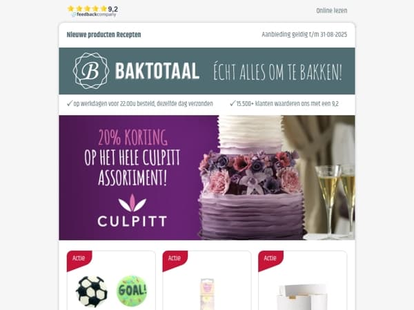 20% korting op het hele Culpitt assortiment!